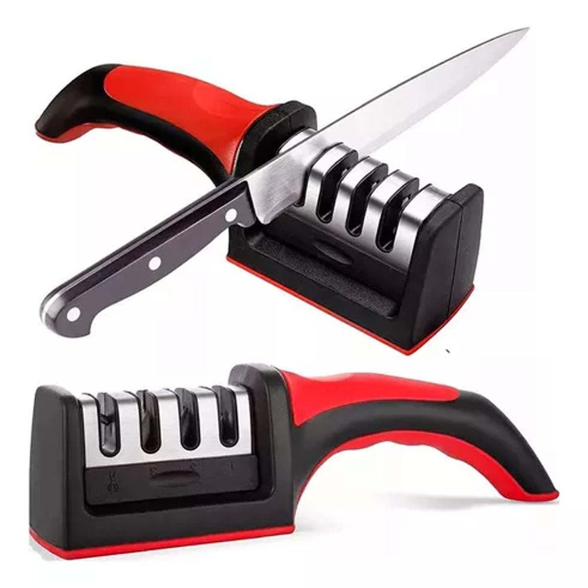 GENERICO - Afilador De Cuchillos De 3 Filos De Acero Inoxidable 4 En 1