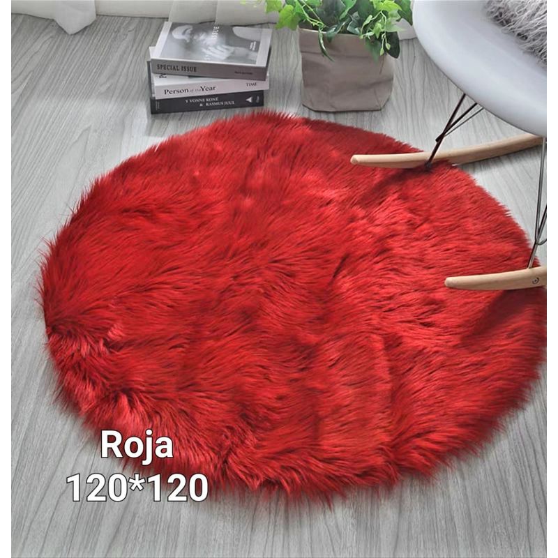 GENERICO - Alfombra redonda 120 x 120 Mod Piel de Oveja Roja