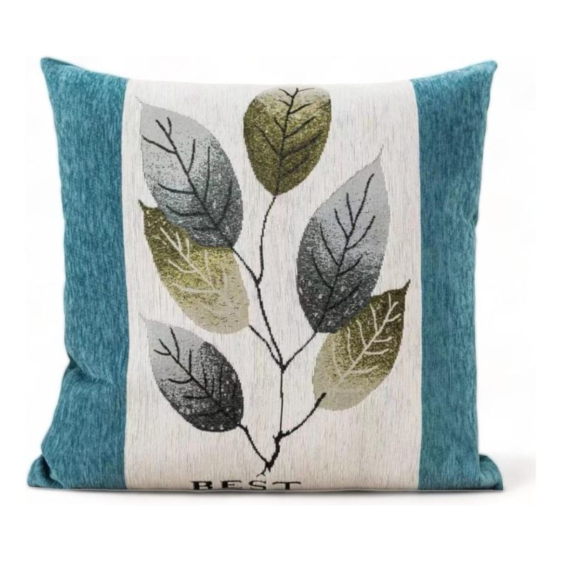 GENERICO - Fundas Para Cojín Chenille Con Diseño Hojas 45x45cm Turquesa