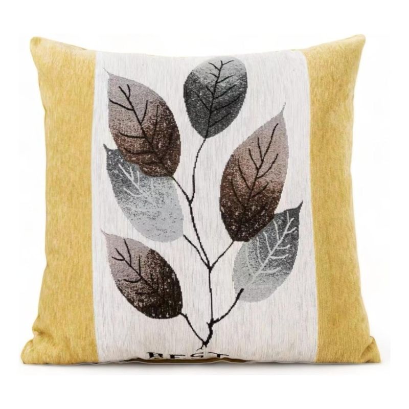 GENERICO - Fundas Para Cojín Chenille Con Diseño Hojas 45x45cm Amarillo