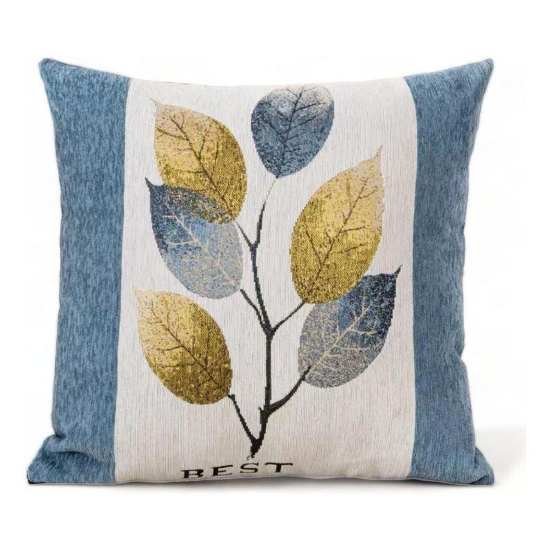 GENERICO - Fundas Para Cojín Chenille Con Diseño Hojas 45x45cm Azul