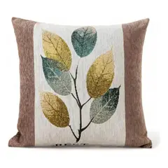 GENERICO - Fundas Para Cojín Chenille Con Diseño Hojas 45x45cm Cafe