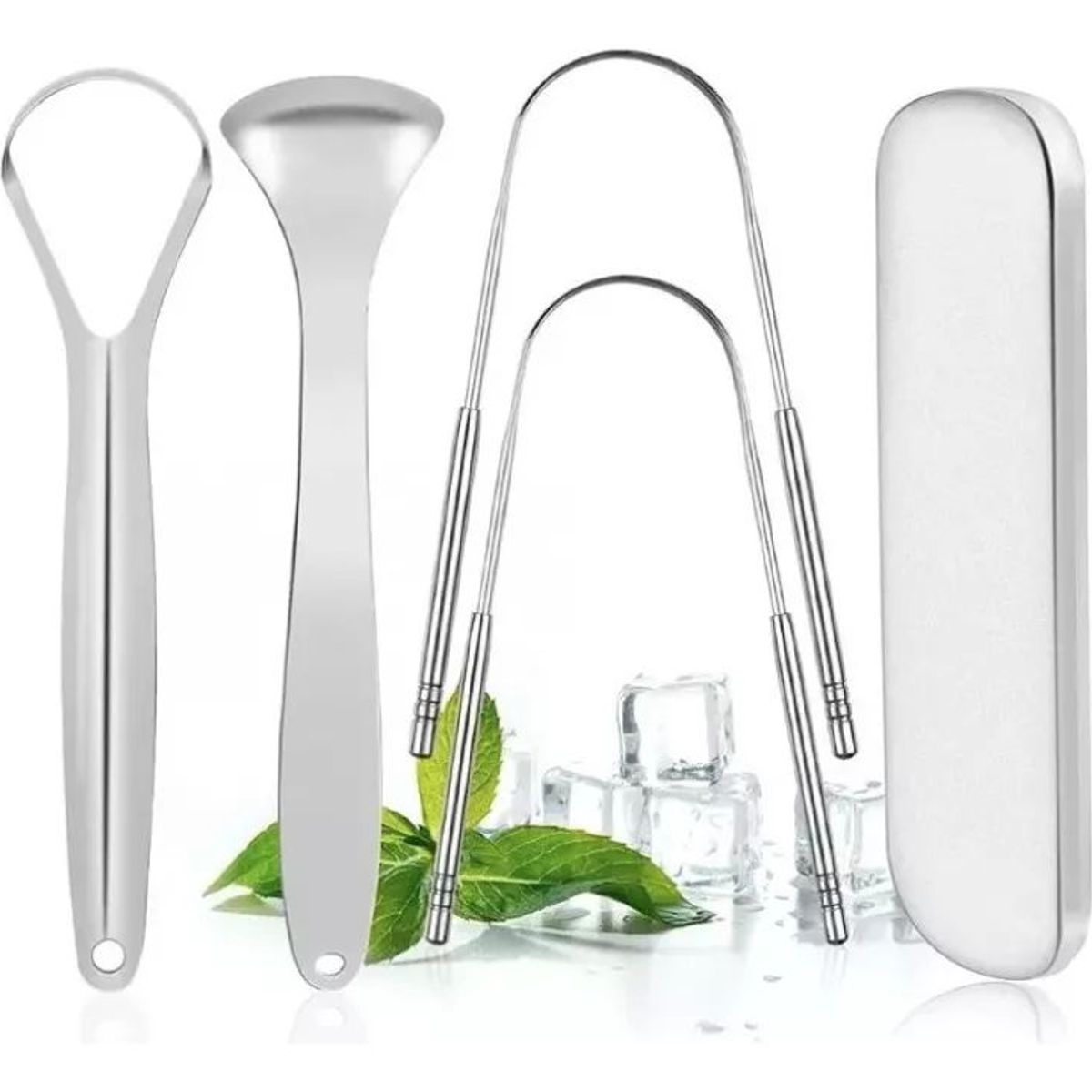 KUANGYE - Kit 4 Piezas Raspador Limpiador Lengua Boca Acero Inoxidable