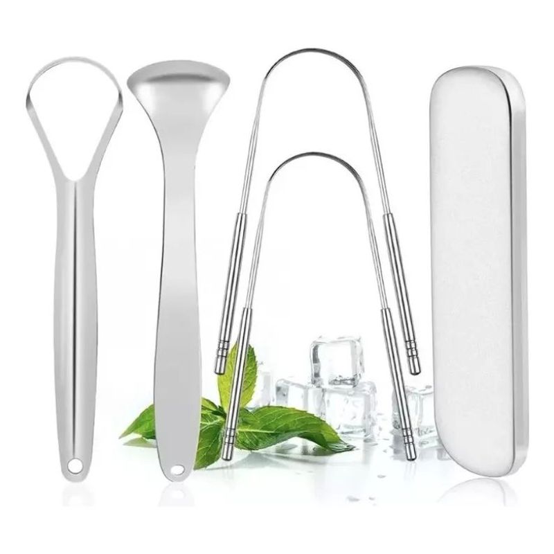 KUANGYE - Kit 4 Piezas Raspador Limpiador Lengua Boca Acero Inoxidable