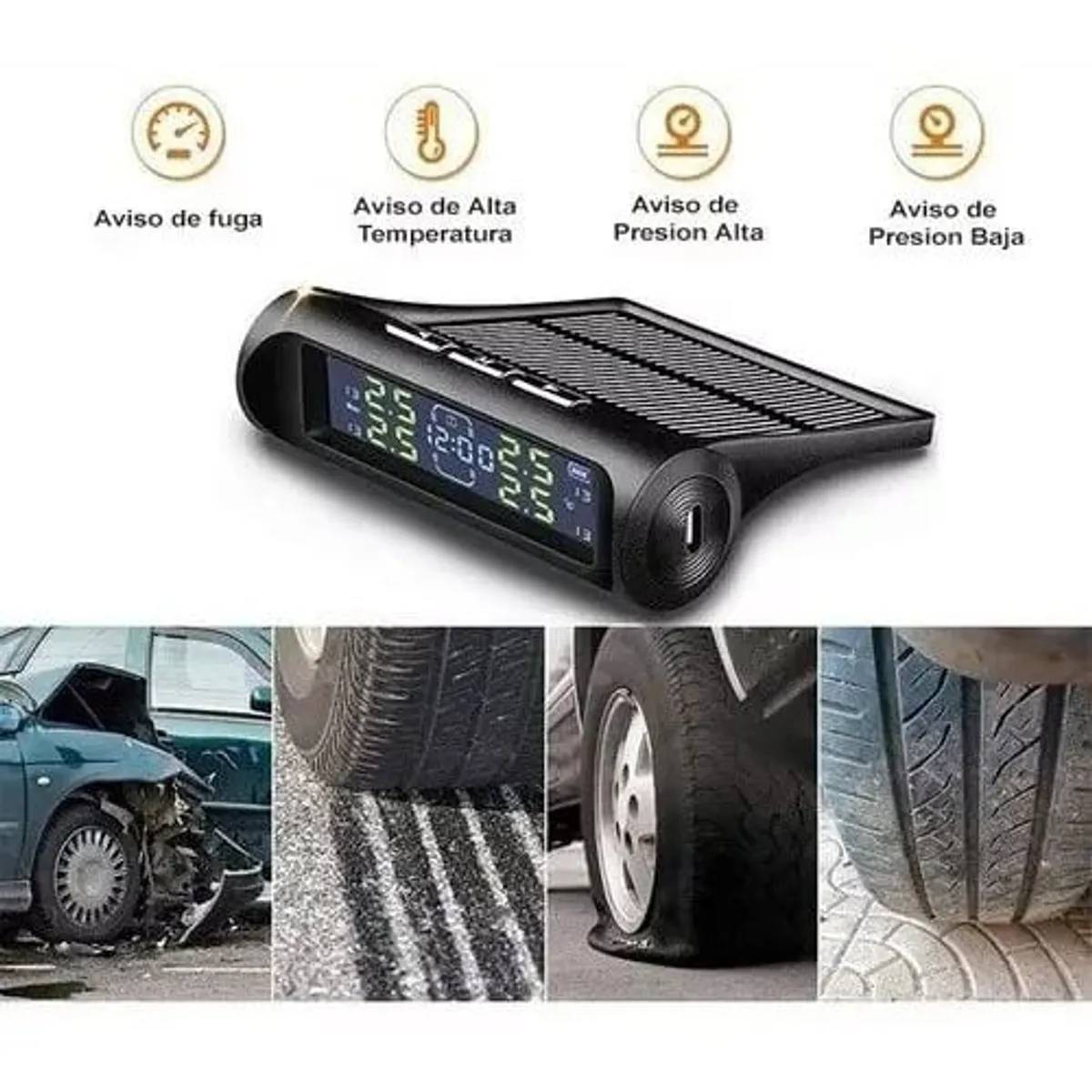 KUANGYE - Sistema Monitoreo Presión Neumáticos Auto Carga Solar Tpms