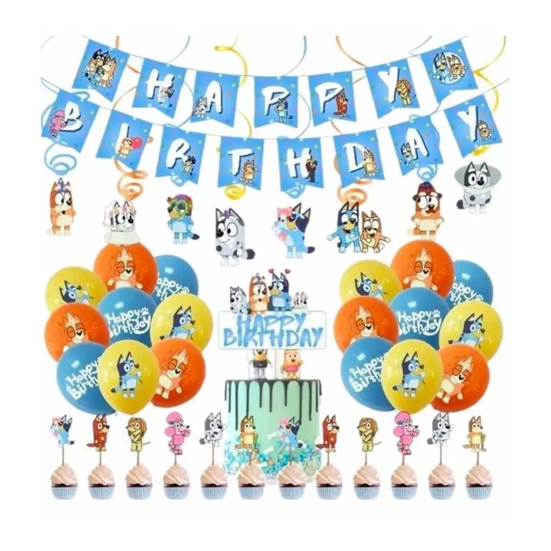 MUNDO MAGIA - Set Decoración De Cumpleaños Bluey Y Bingo. 40 Piezas-