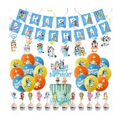 MUNDO MAGIA - Set Decoración De Cumpleaños Bluey Y Bingo. 40 Piezas-