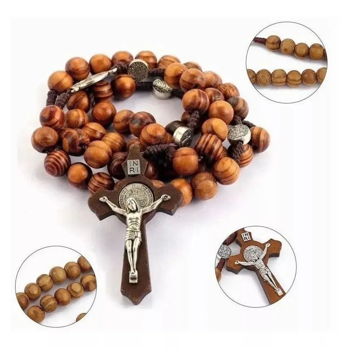 KUANGYE - Rosario Católico Madera Con Medallas De San Benito
