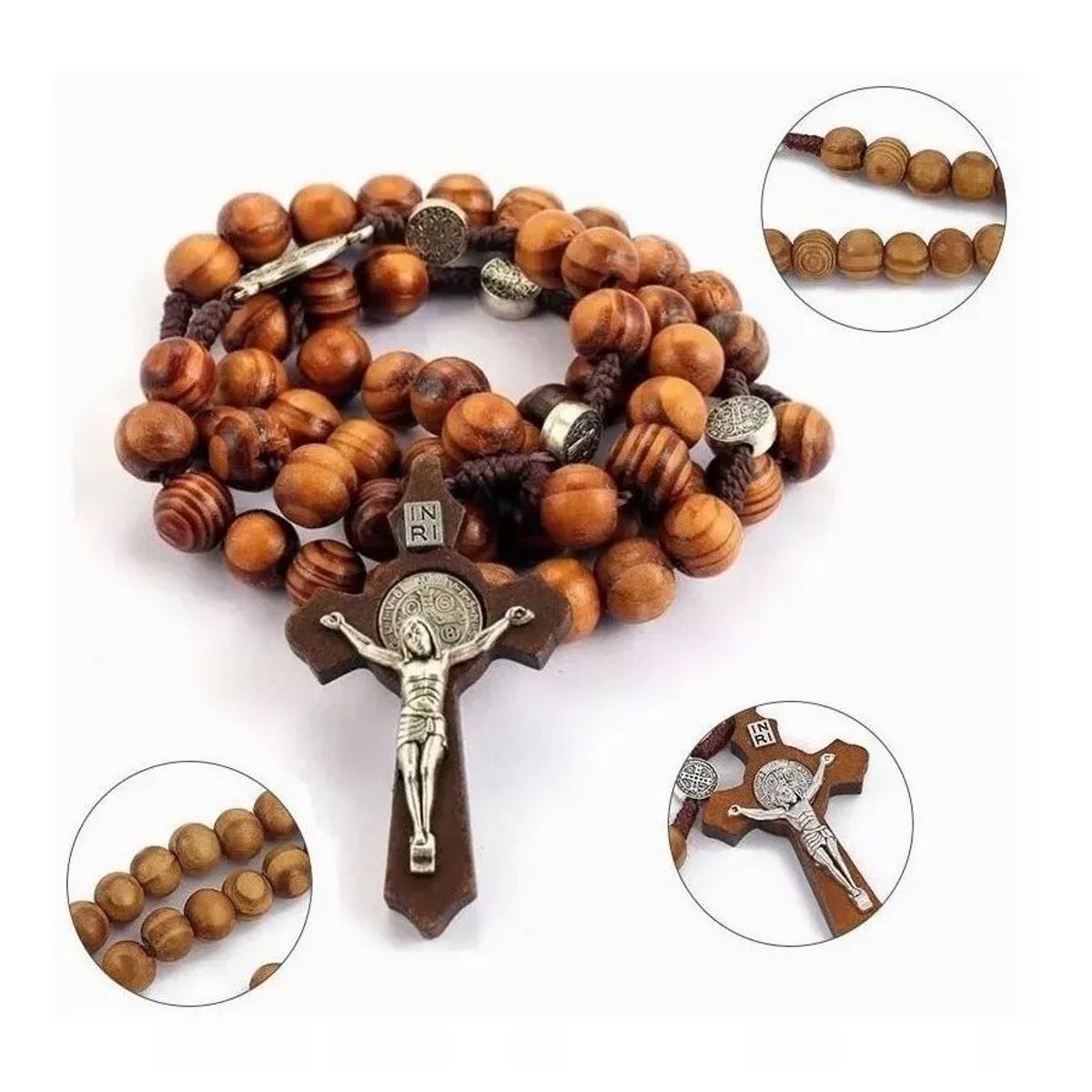 KUANGYE - Rosario Católico Madera Con Medallas De San Benito
