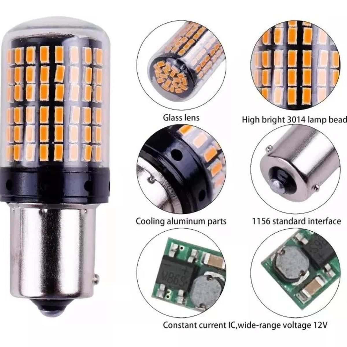 KUANGYE - X2 Ampolleta 144 Led Intermitente Py21 Pata En V 12v Ámbar