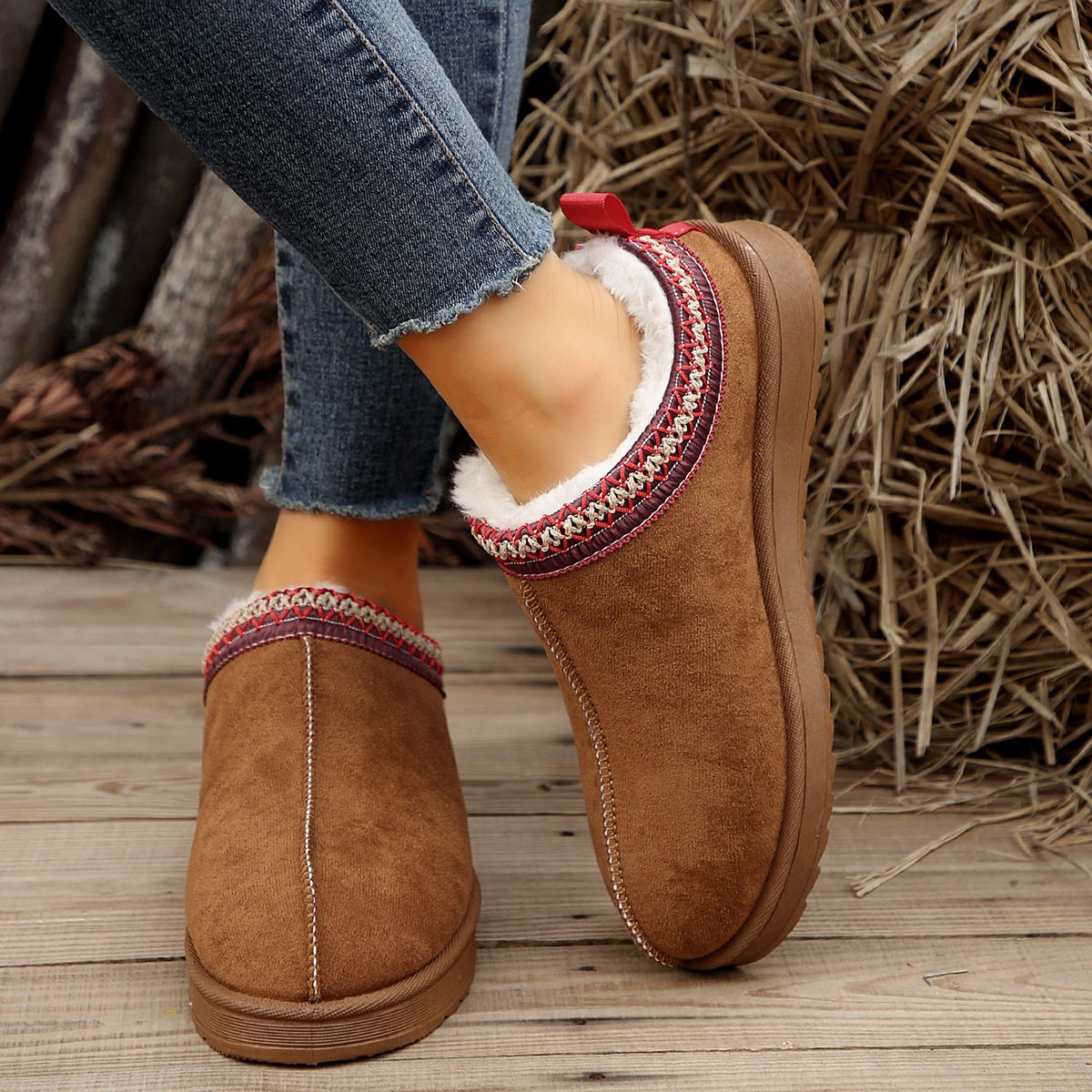 BLWOENS - Botas bajas de moda de algodón para Mujer -Café
