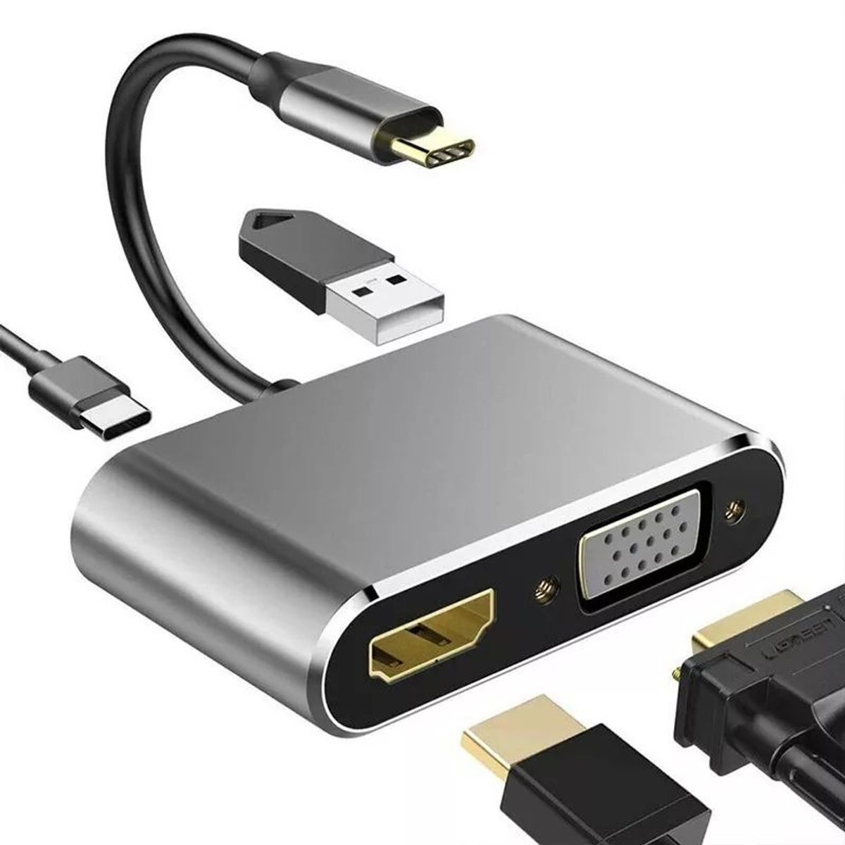 KUANGYE - Hub Adaptador Usb-c 4 En 1: Vga+hdmi+usb 3.0+usb-c Pd 4k Hd