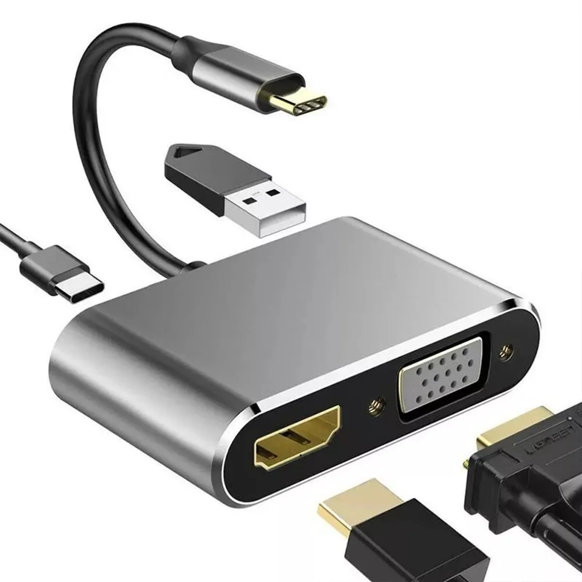 KUANGYE - Hub Adaptador Usb-c 4 En 1: Vga+hdmi+usb 3.0+usb-c Pd 4k Hd