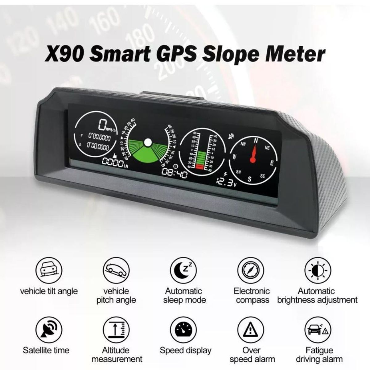 GENERICO - Medidor Velocidad X90 Gps Pendiente Inclinómetro Brújula 4x4