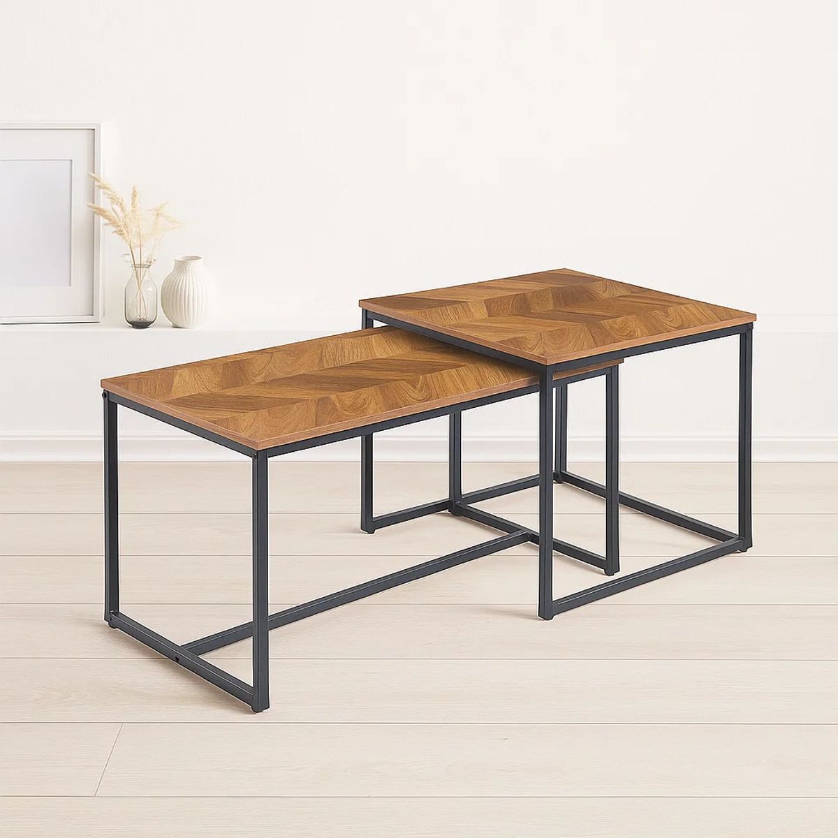 KLIK - Mesa de centro doble rectangular - Madera clara