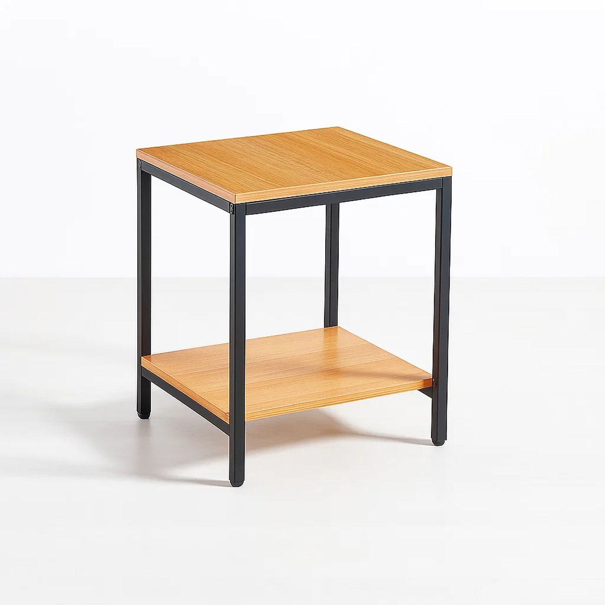 KLIK - Velador Mesa Auxiliar Lateral de 2 Niveles - Madera Clara