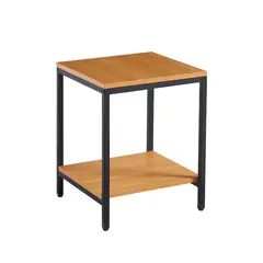 KLIK - Velador Mesa Auxiliar Lateral de 2 Niveles - Madera Clara