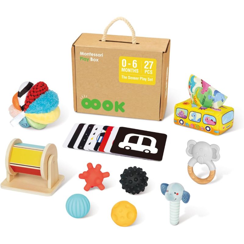 SPACEZAT - Caja Sensorial Juguete Montessori 0 a 6 meses 27 piezas