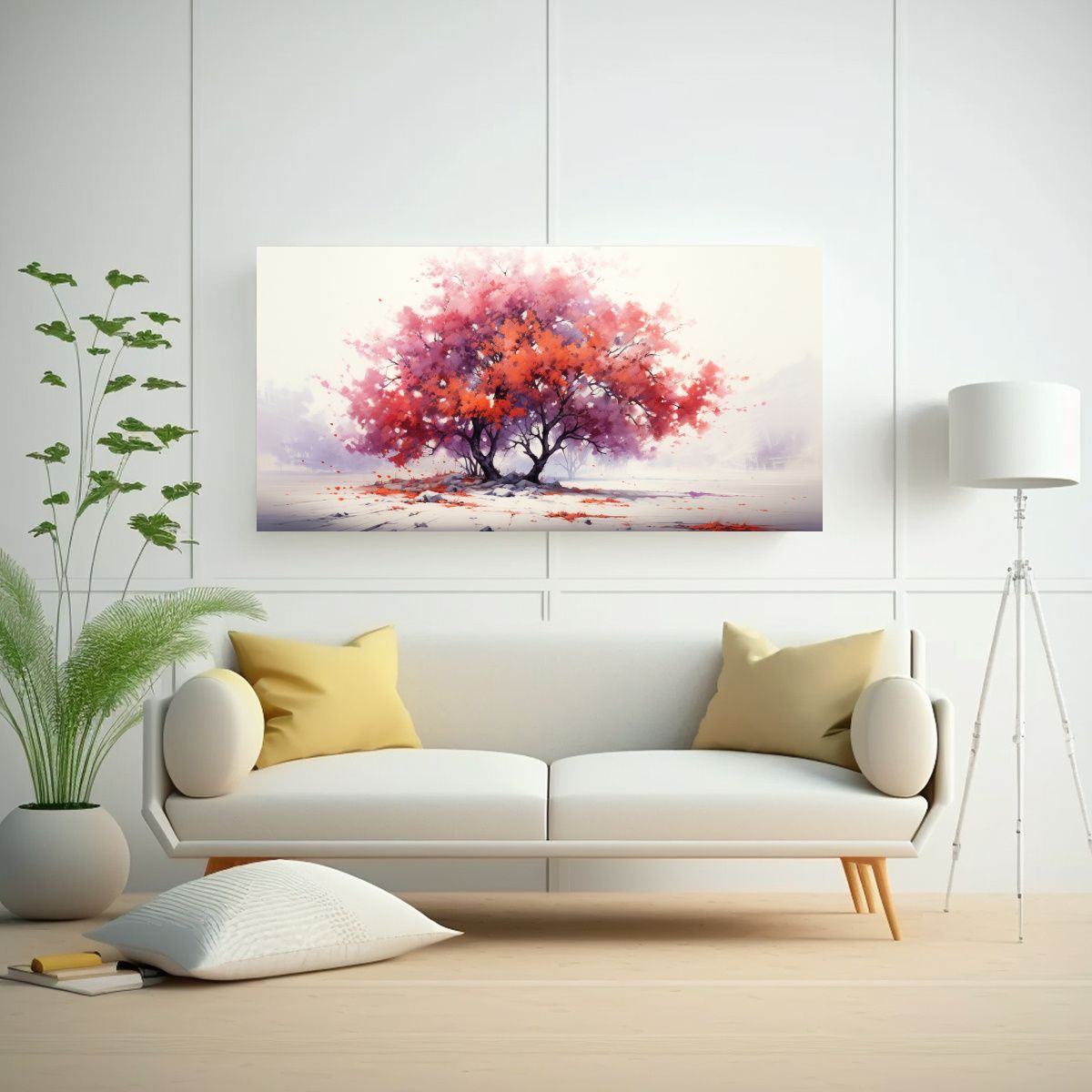 GENERICO - Cuadro Decorativo Abstracto Con árbol De Algodonero Rojo Y  160x80cm