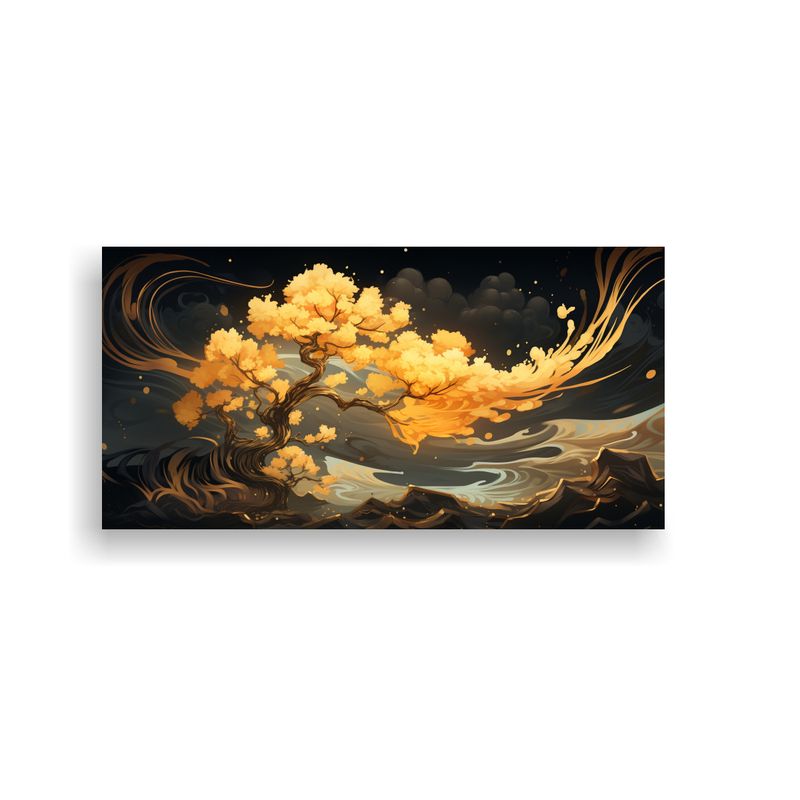 GENERICO - Lienzo Diseño Adorno Árbol De Ciprés En Colores Dorados A 160x80cm