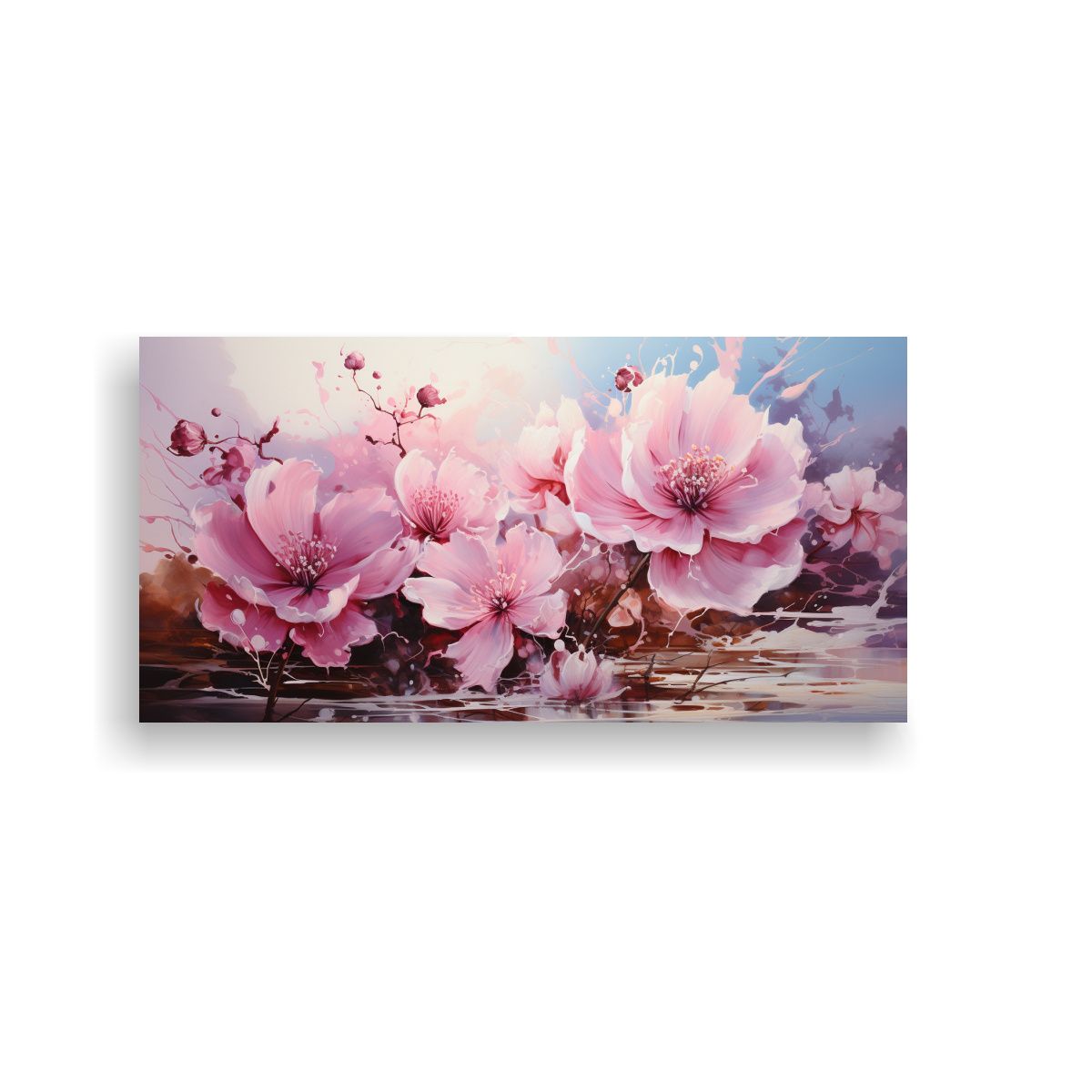 GENERICO - Cuadro Inspirador Baño Flores Blanco Y Rosa Pintura Abstrac 160x80cm