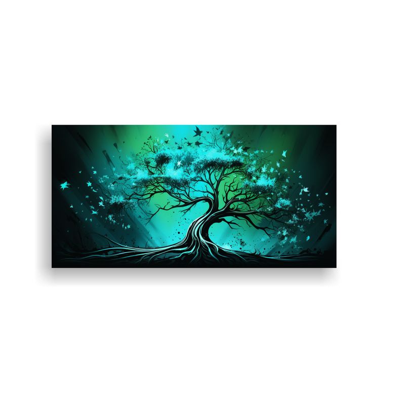 GENERICO - Pintura Decorativa De Relieve En Verde Y Turquesa De Un árb 160x80cm