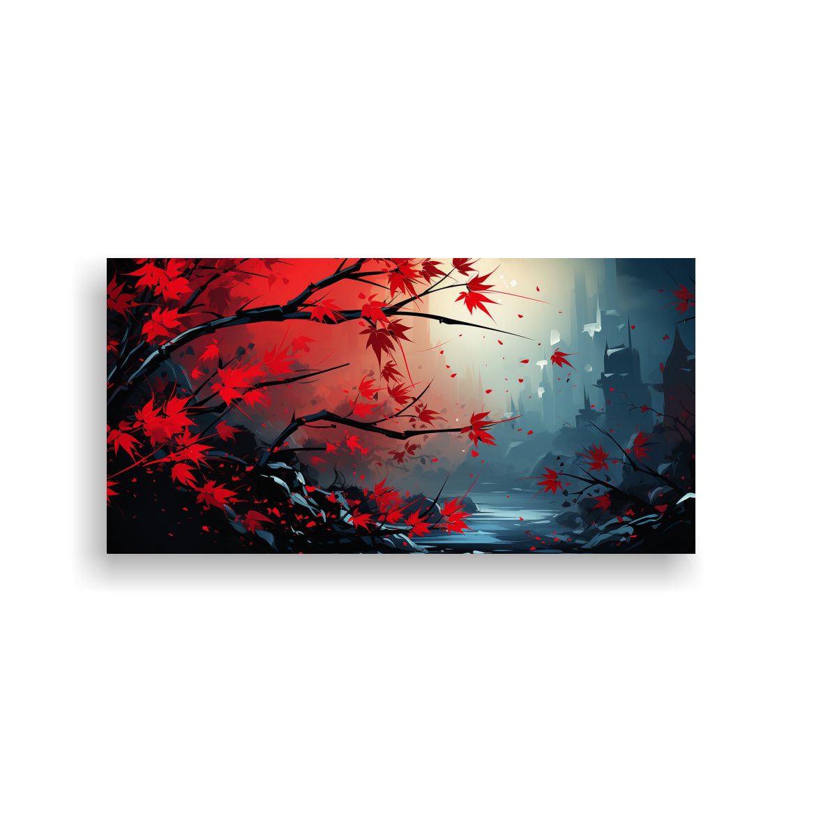 GENERICO - Arte De Pared Abstracto Para Comedor: Hojas De Bambú En Roj 160x80cm