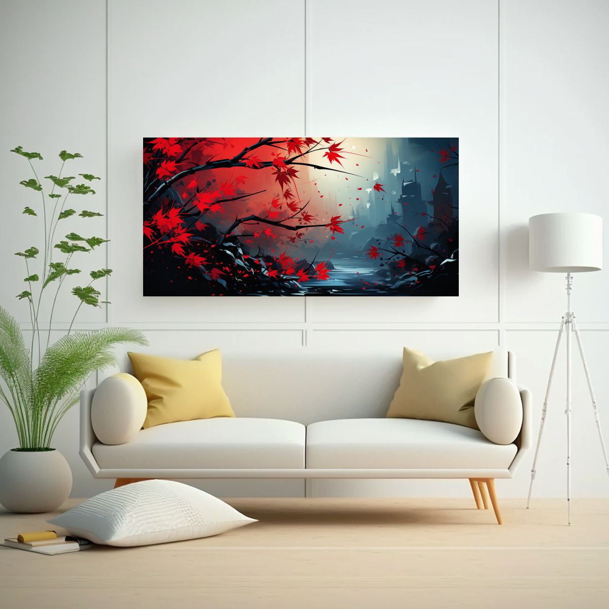 GENERICO - Arte De Pared Abstracto Para Comedor: Hojas De Bambú En Roj 160x80cm