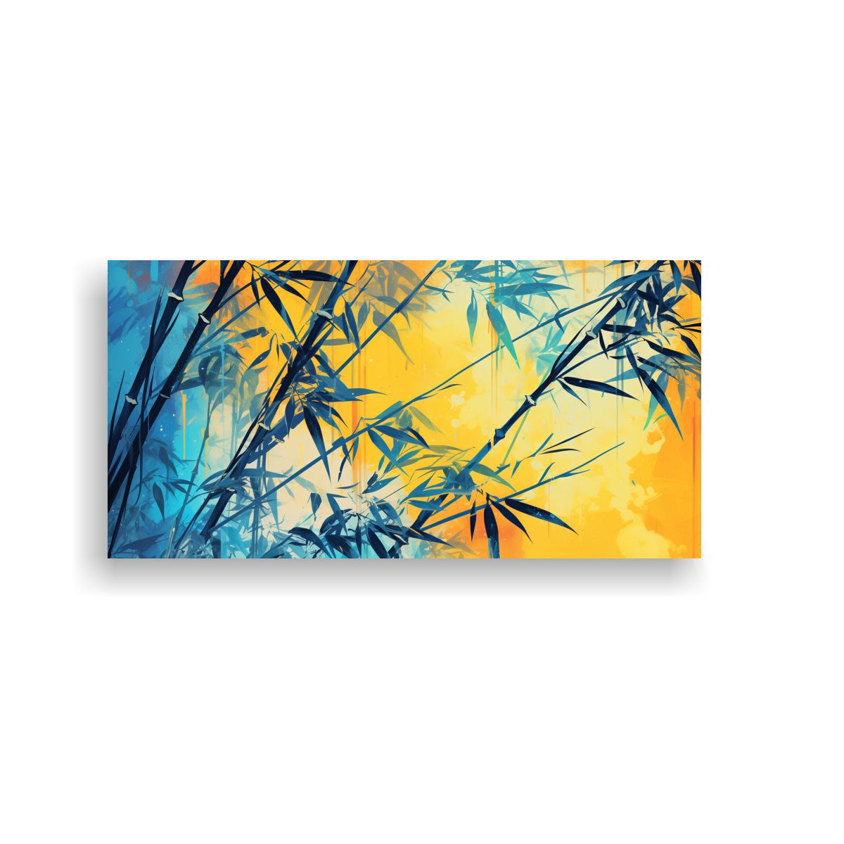 GENERICO - Cuadro Diseño Sala Bambú En Colores Amarillo Y Azul, Ambie 160x80cm.