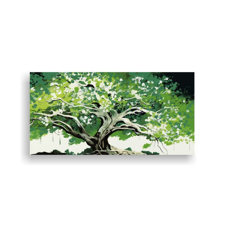 GENERICO - Cuadro Tonos Living Árbol Baniano En Colores Verde Y Blanco 160x80cm