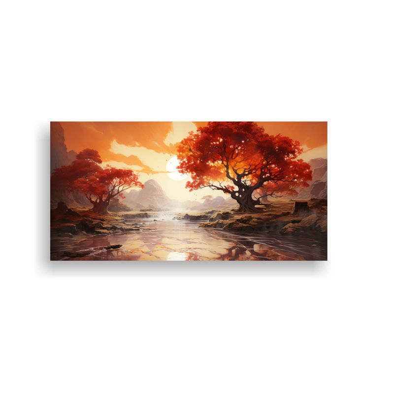 GENERICO - Pintura Abstracta De Colores Rojo Y Dorado Del árbol Banyan 160x80cm