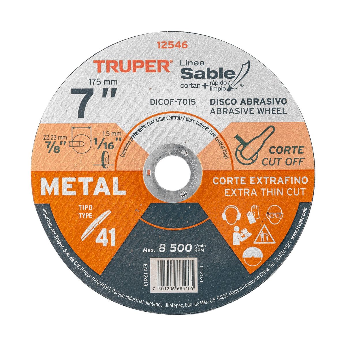 TRUPER - Disco Corte Fino De Metal 7 PuLG X 1.5 Mm Sable