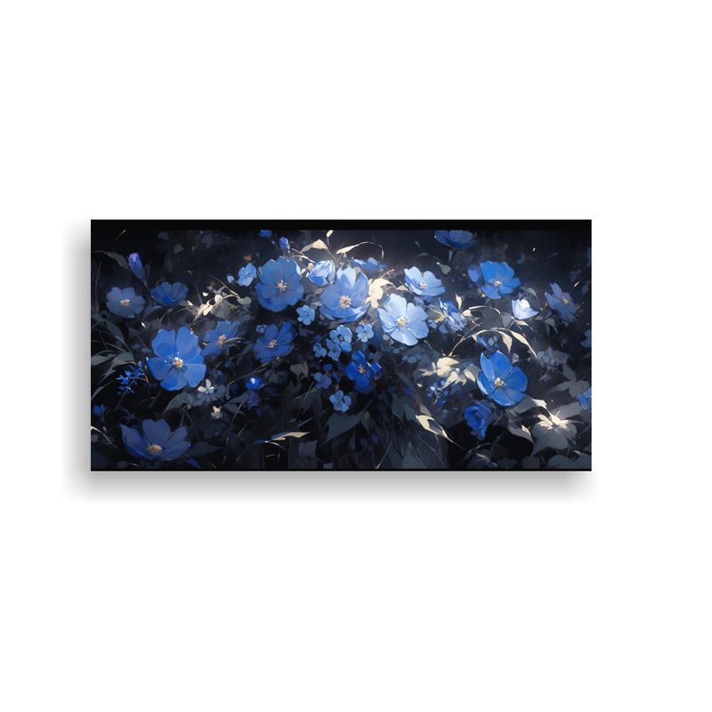 GENERICO - Pintura De Flores Exuberantes En Lienzo Negro Y Azul En La D 160x80cm