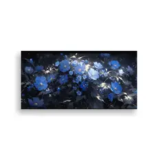 GENERICO - Pintura De Flores Exuberantes En Lienzo Negro Y Azul En La D 160x80cm