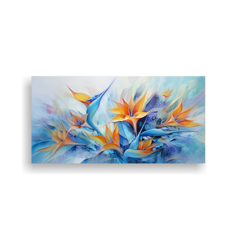 GENERICO - Pintura Abstracta De Aves Del Paraíso En Colores Azules Ins 160x80cm