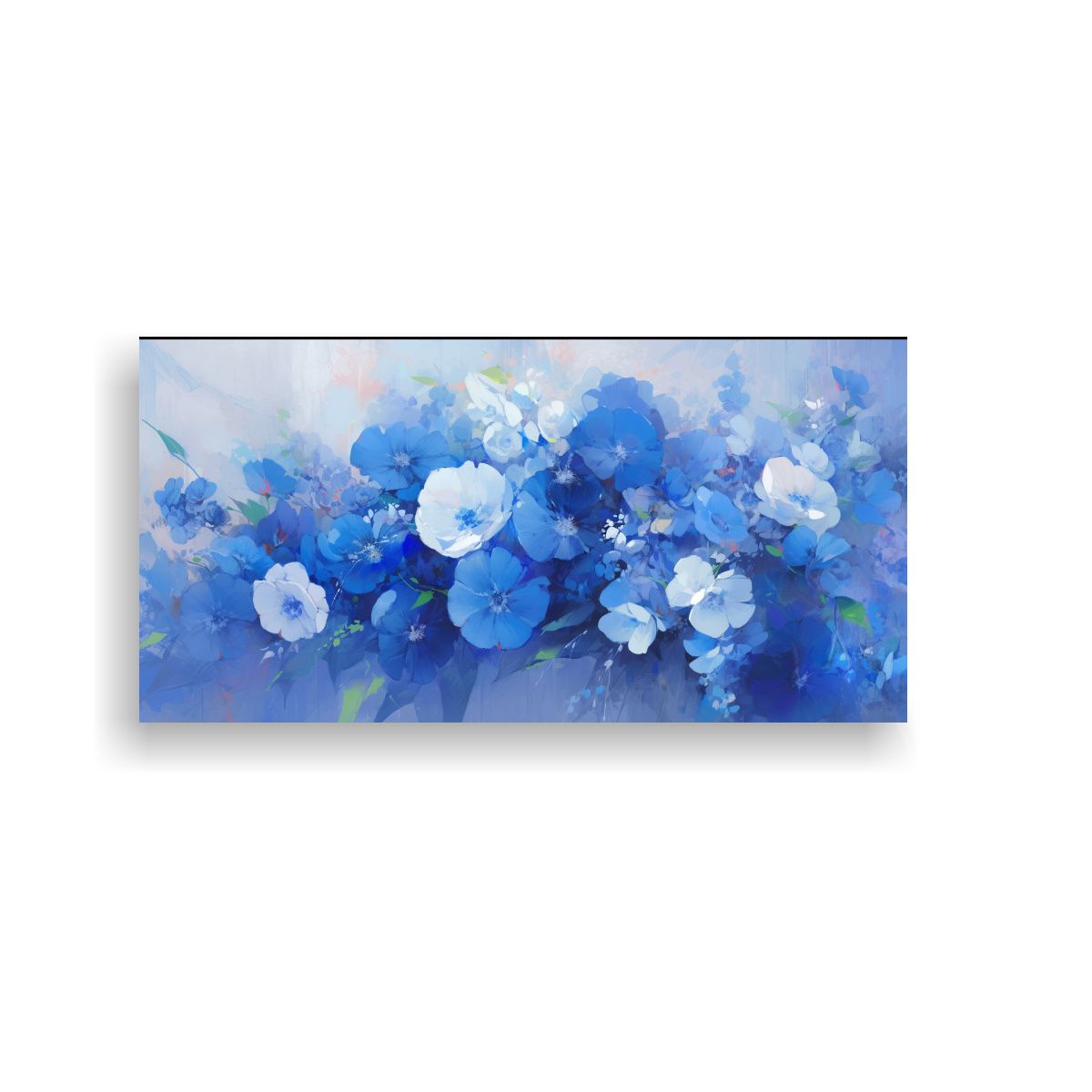 GENERICO - Cuadro Vintage Living Con Flores En Lienzo Estilo Azul 160x80cm