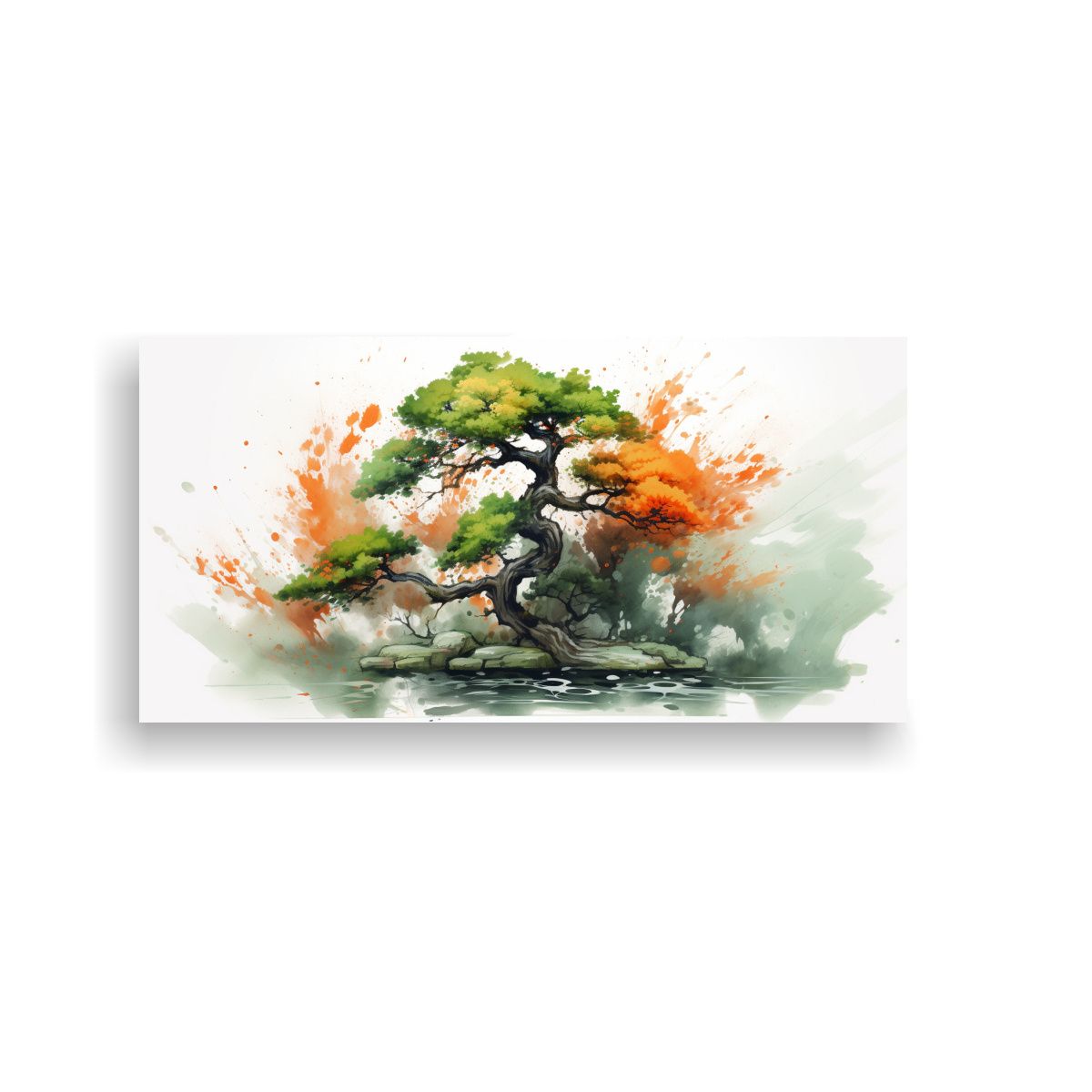 GENERICO - Cuadro Abstracto De Colores Del árbol De Bonsái Verde Y Na 160x80cm