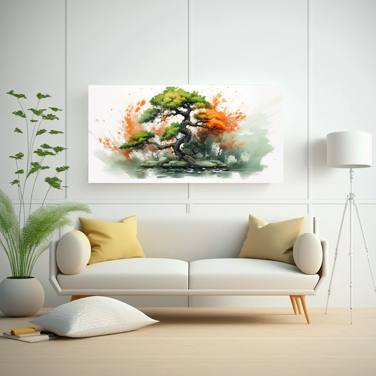 GENERICO - Cuadro Abstracto De Colores Del árbol De Bonsái Verde Y Na 160x80cm