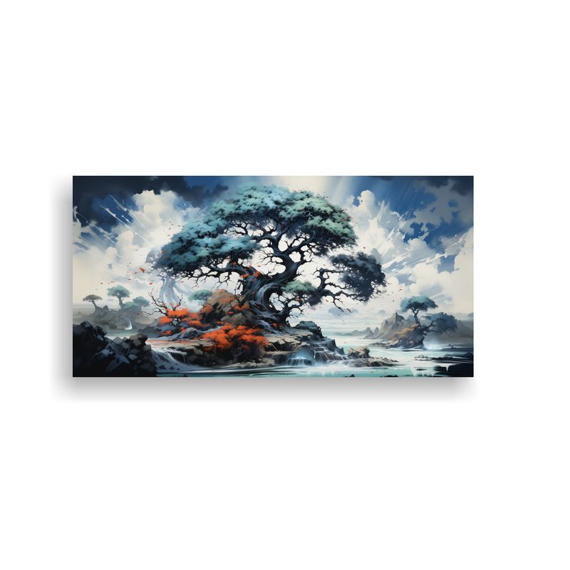 GENERICO - Cuadro Abstracto Colores Místicos: Árbol Bonsái Turquesa  80x40cm