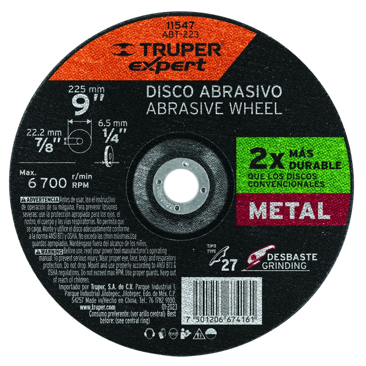TRUPER - Disco Desbaste Metal 9 PuLG X 6.4 Mm Expert