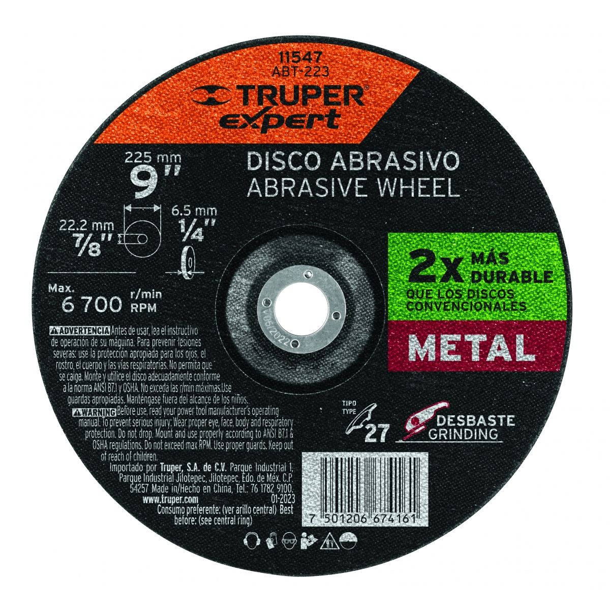 TRUPER - Disco Desbaste Metal 9 PuLG X 6.4 Mm Expert