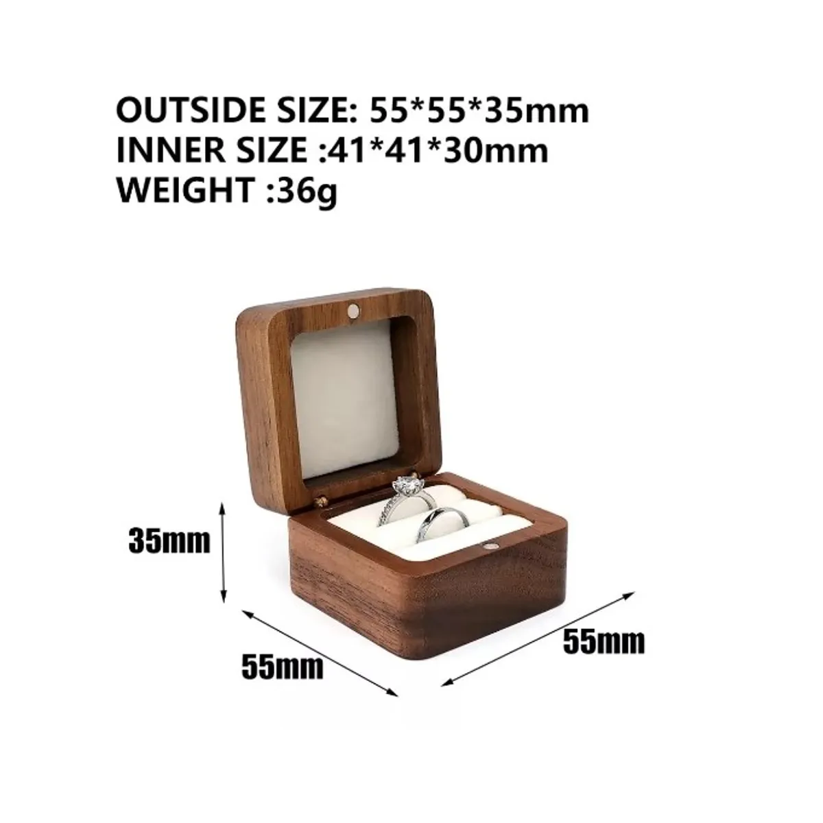 GENERICO - Caja Anillo Compromiso Cuadrado De Madera Exhibidor Joyería