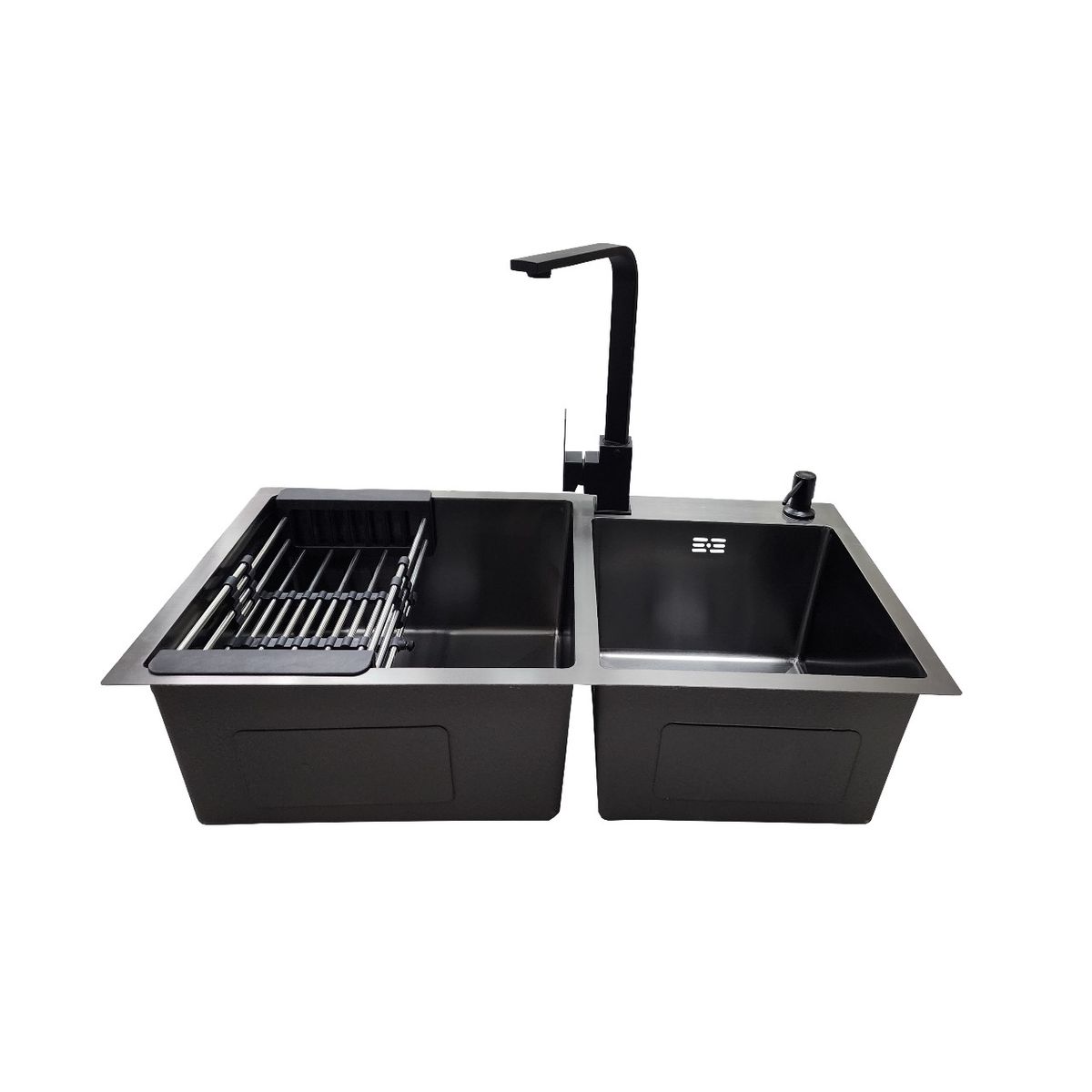 GENERICO - LAVAPLATOS 78X43 BLACK + GRIFERIA Y ACCESORIOS DE REGALO