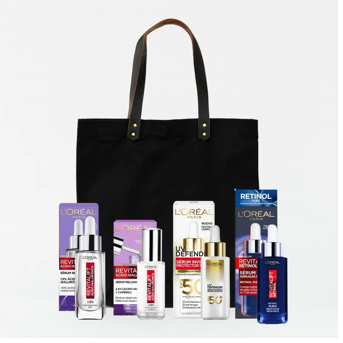 LOREAL PARIS - Rutina Facial Sérum AMPM L’Oréal Revitalift con FPS50 y Bolso