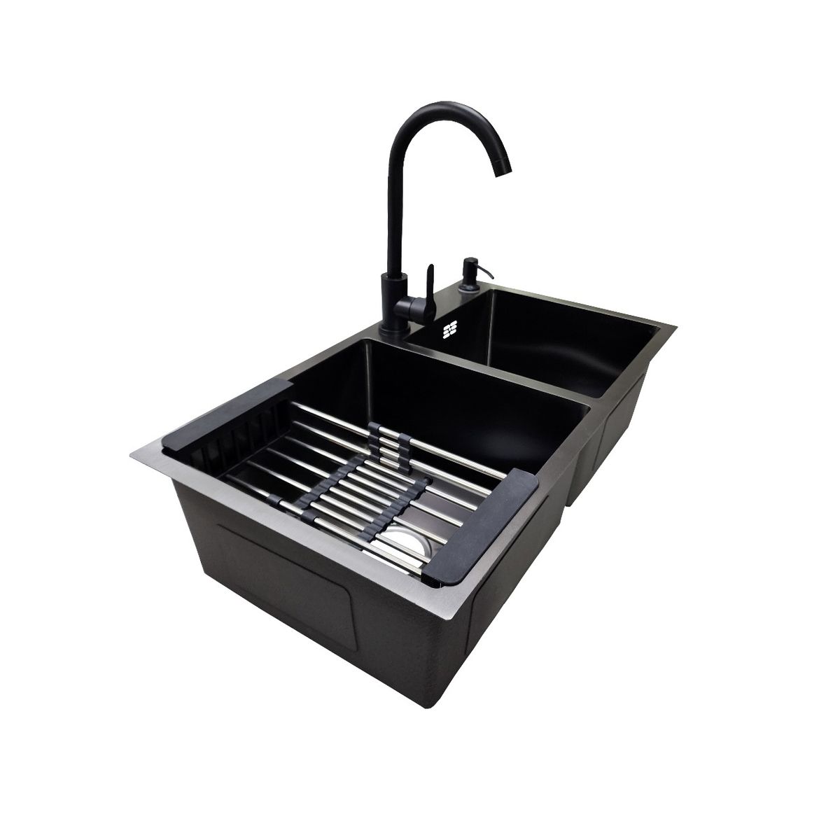 GENERICO - LAVAPLATOS 78X43 BLACK + GRIFERIA Y ACCESORIOS DE REGALO