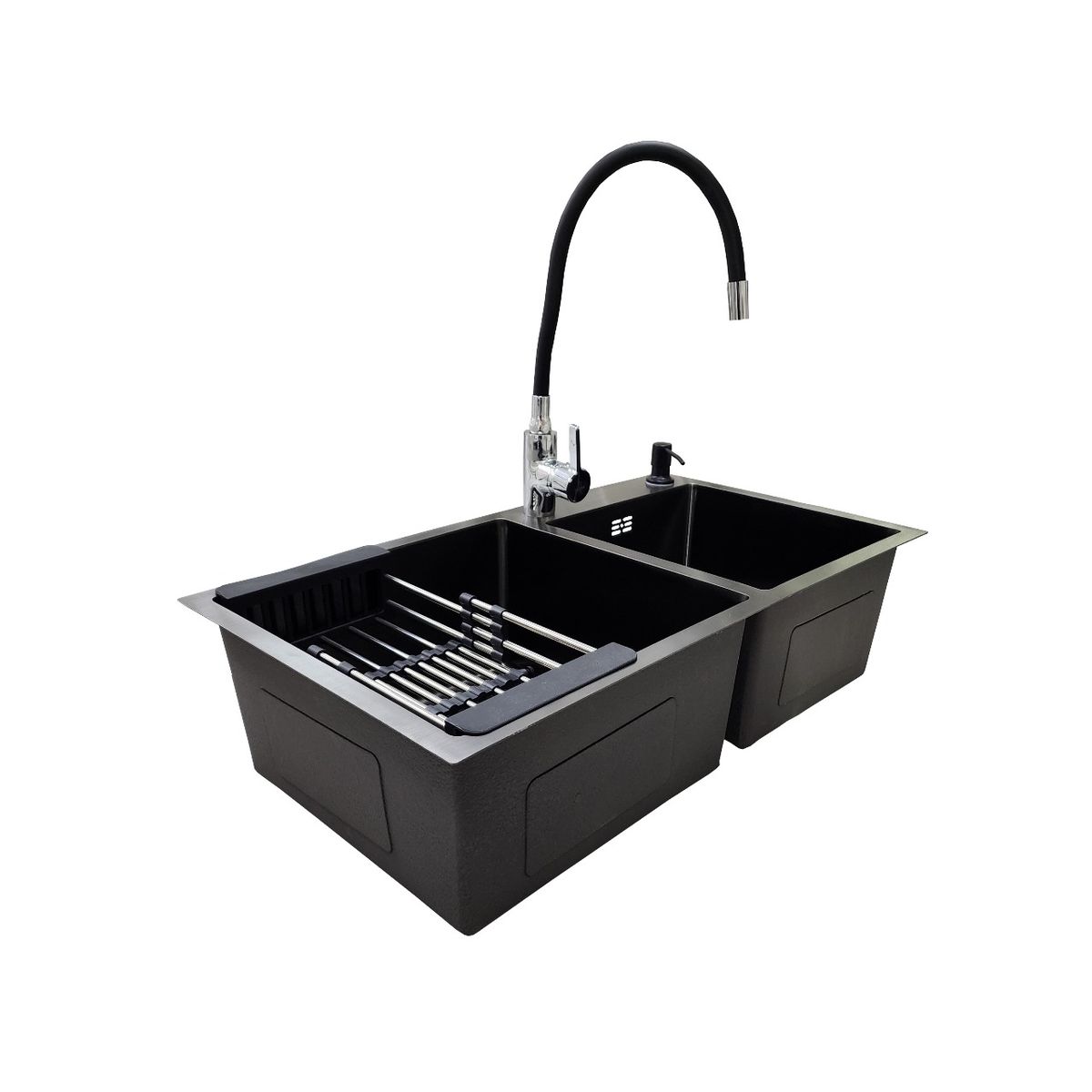 GENERICO - LAVAPLATOS 78X43 BLACK + GRIFERIA Y ACCESORIOS DE REGALO