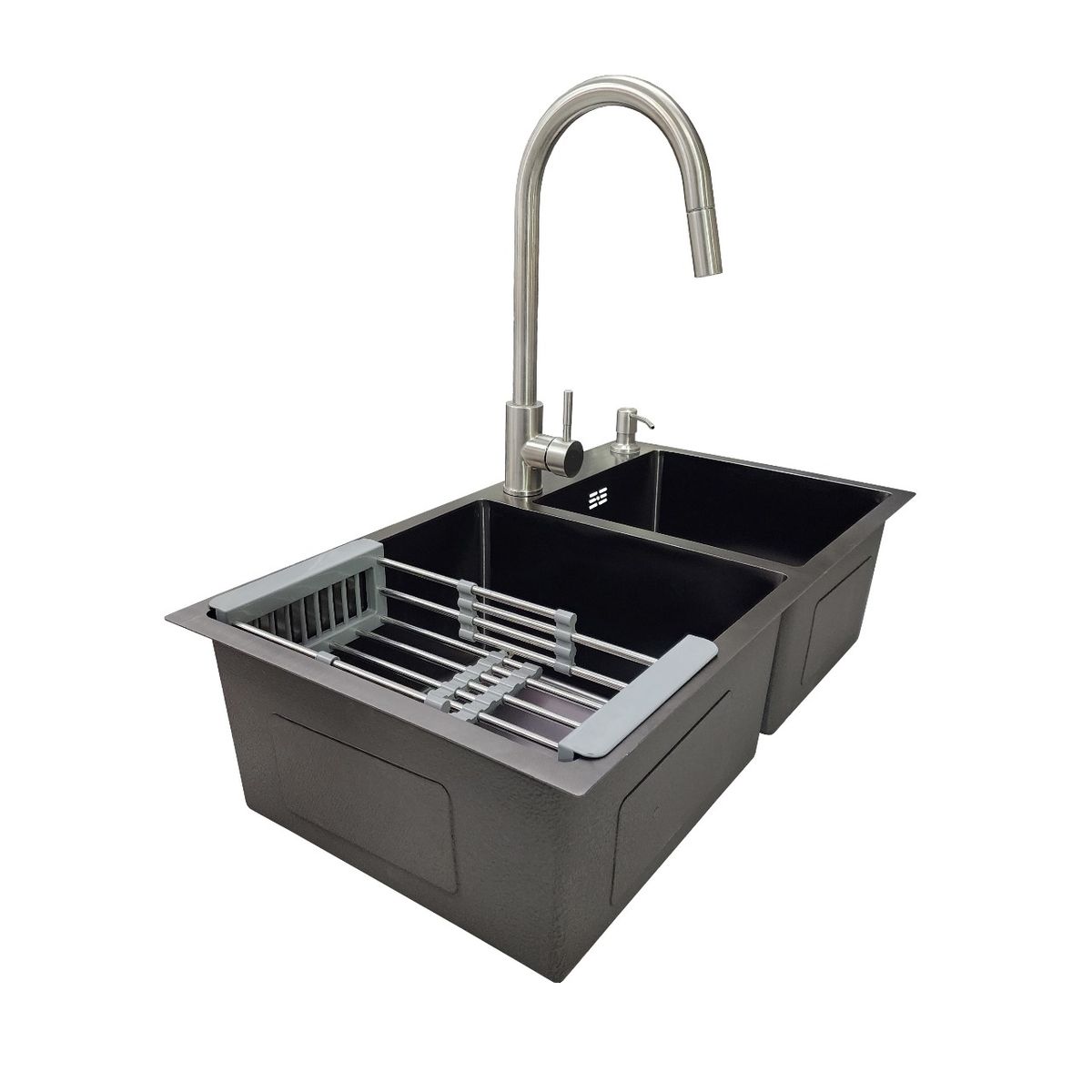 GENERICO - LAVAPLATOS 78X43 BLACK + GRIFERIA Y ACCESORIOS DE REGALO