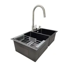 GENERICO - LAVAPLATOS 78X43 BLACK + GRIFERIA Y ACCESORIOS DE REGALO