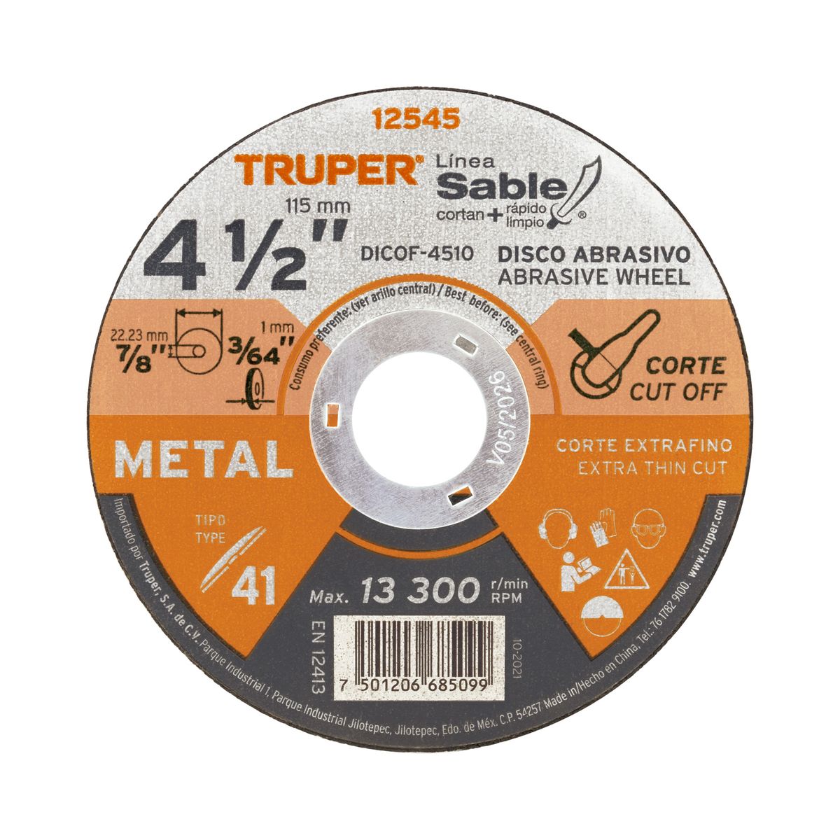 TRUPER - Disco Corte Fino De Metal 4-1/2 PuLG X 1 Mm Sable