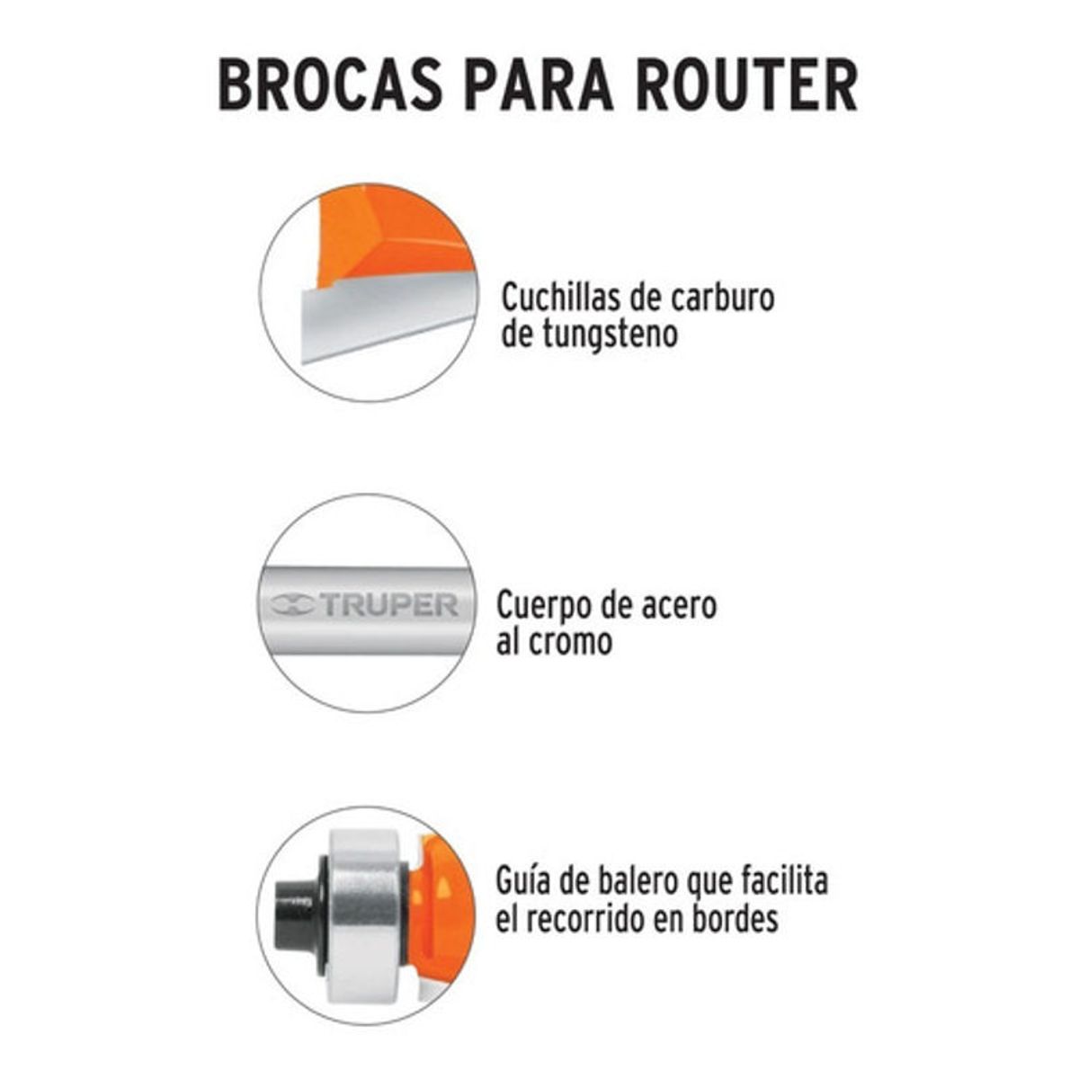 TRUPER - Fresa Para Router Redondeado 1-14 Con Balero